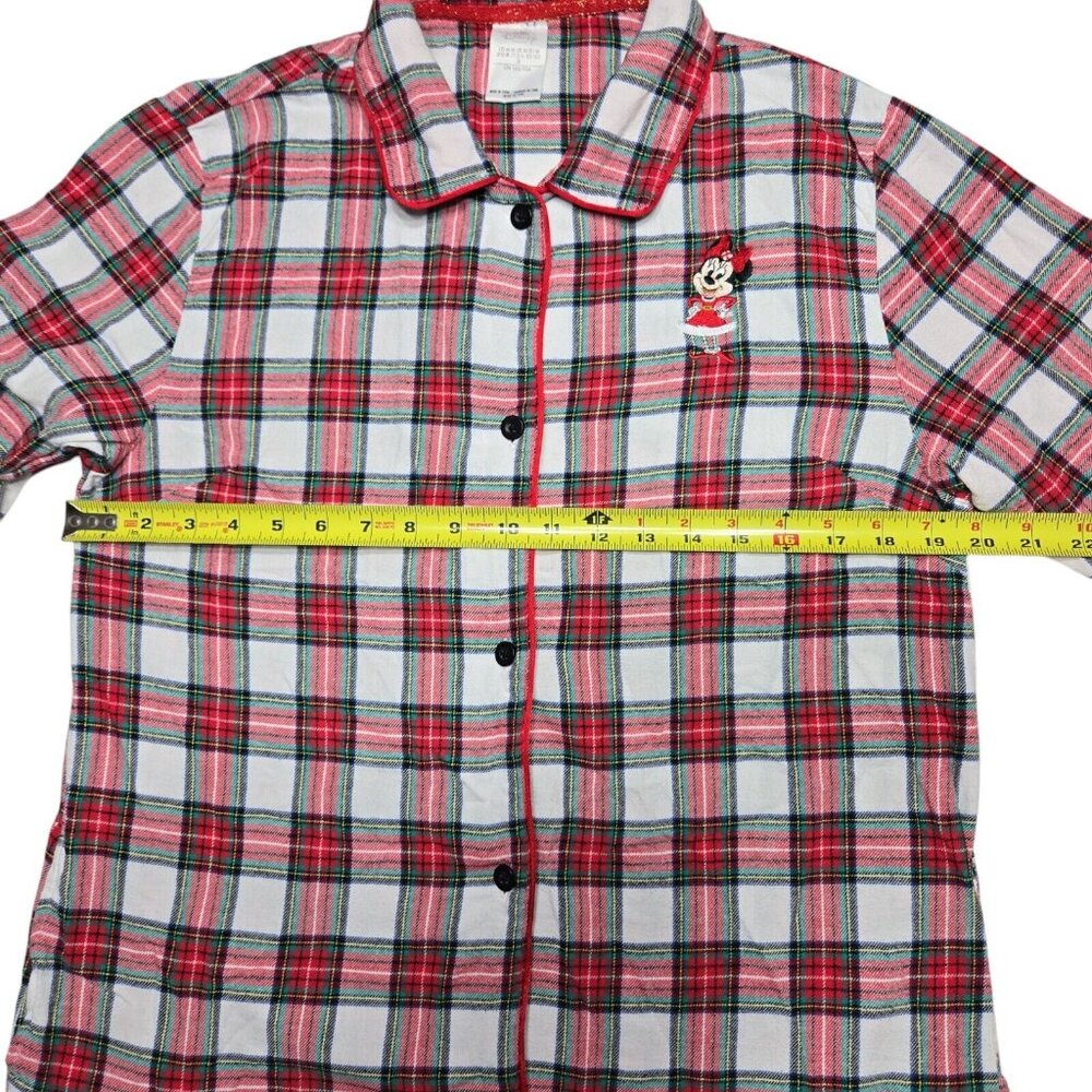 Disney Pajama Top Womens Medium Pink Button Up Minnie Mouse Plaid Long Sleeve - Picture 3 of 14